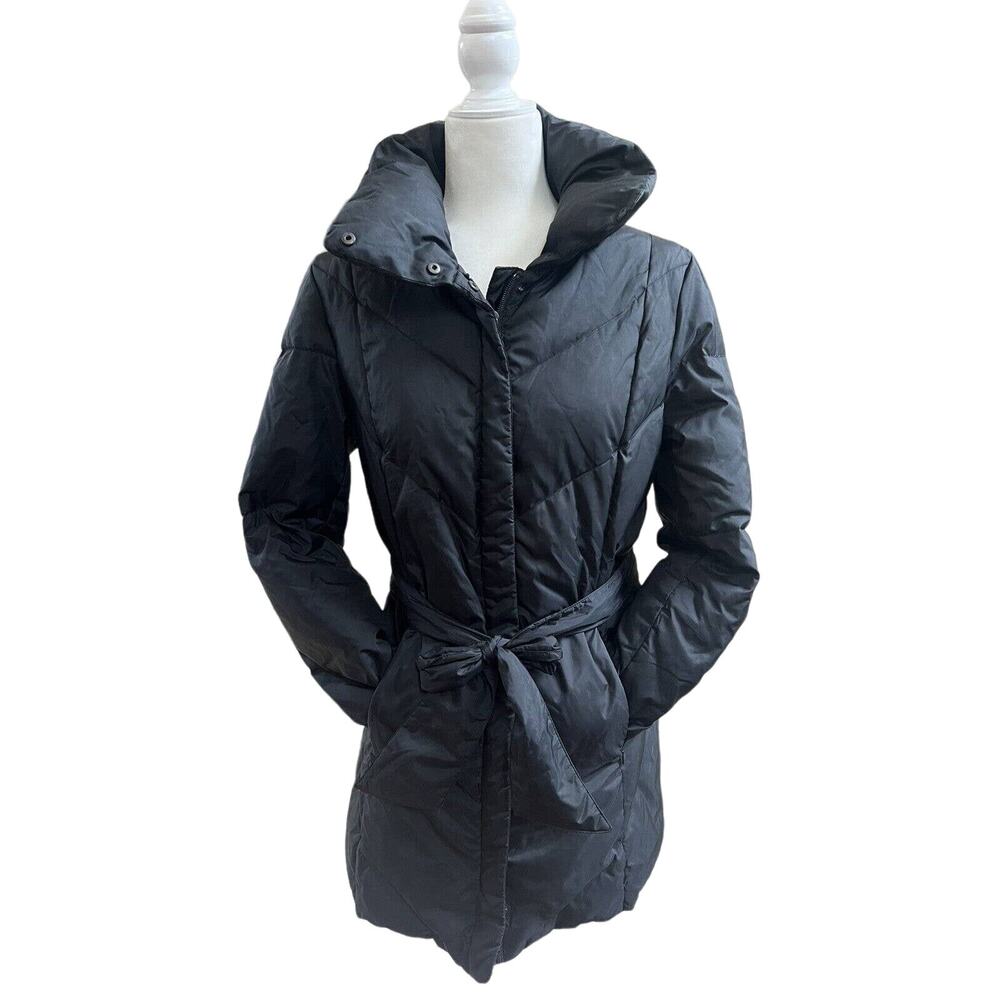 Cole Haan Women's Down Puffer Jacket Winter Long Coat Black Hooded Sz Medium M